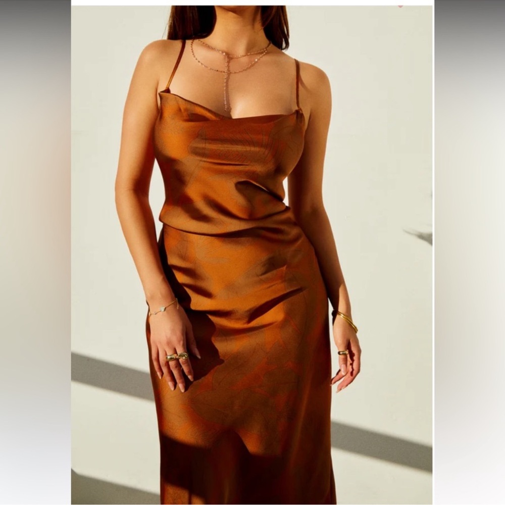 Elegant Satin Midi Dress in Rich Brown